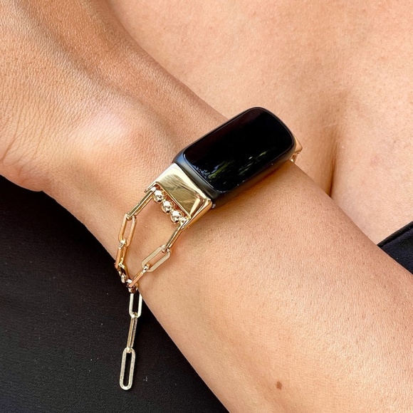 14k Gold Metal Paperclip Chain Fitbit Luxe Band Women Fashion Luxury Bracelet - Picture 1 of 8